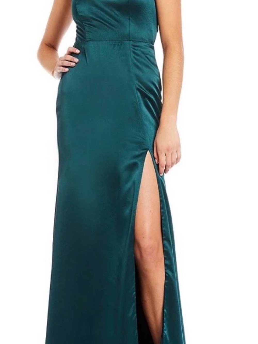 Emerald Satin Side-Slit Evening Dress